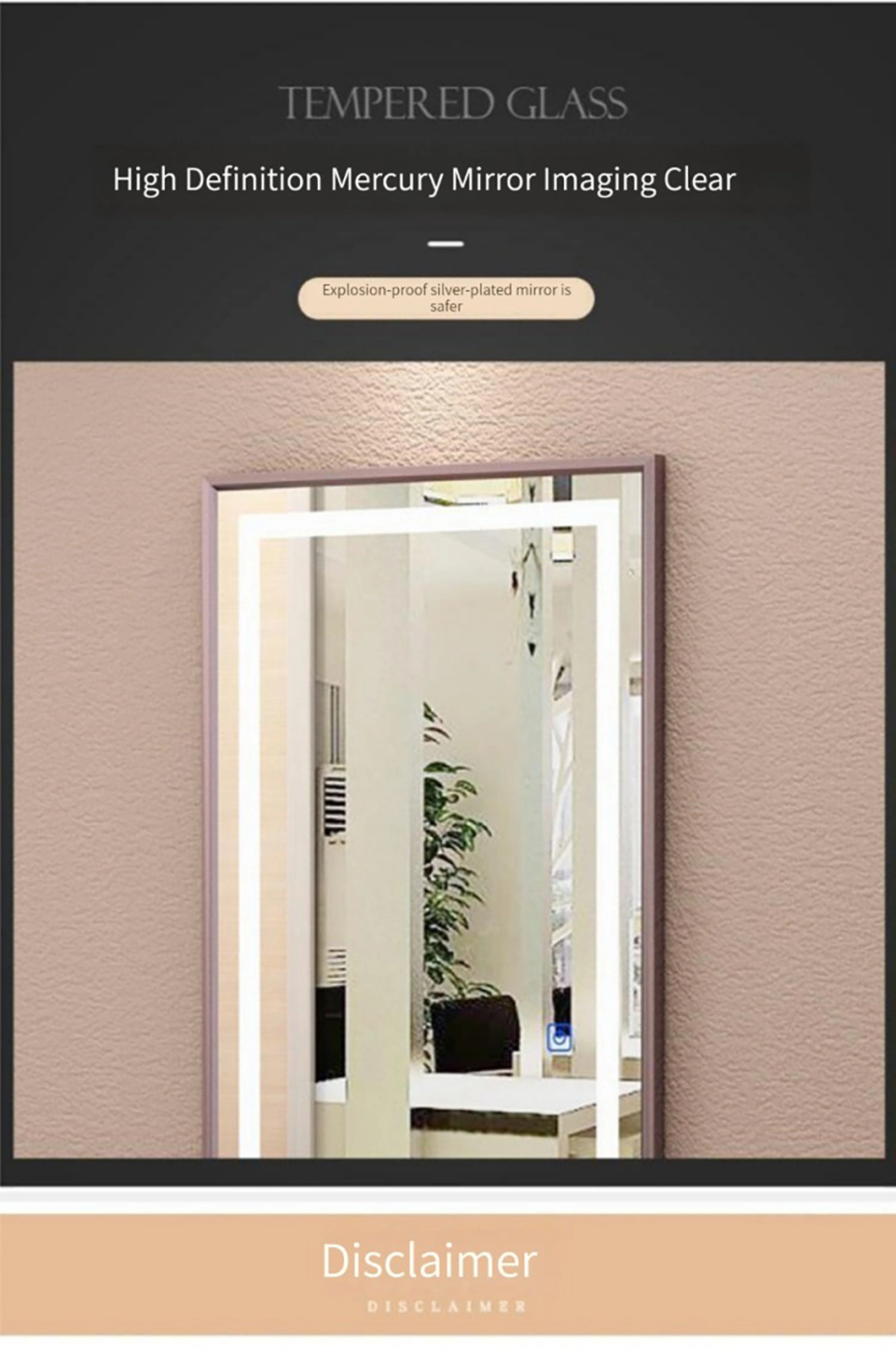 Настенный светодиодный салонный зеркальный светильник Smart Mirror Rectangle Defogger Dressing Оптовая Полноразмерное зеркало LED